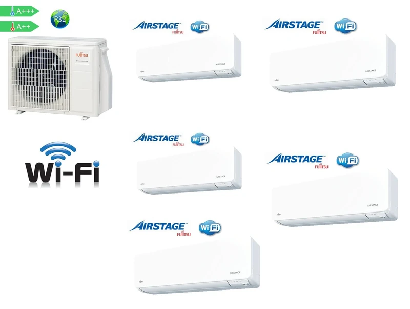 Инверторни климатици Мулти сплит система FUJITSU AOYG36KBTA5 ( 3 x 9000Btu + 2 x 12000Btu )9KMCG 3бр 12KMCG 2бр WIFI AIRSTAGE